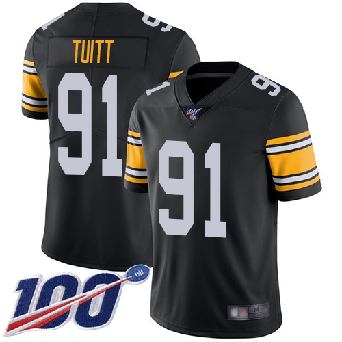 Youth Pittsburgh Steelers Football #91 Limited Black Stephon Tuitt Alternate 100th Season Vapor Untouchable Nike NFL Jersey->youth nfl jersey->Youth Jersey